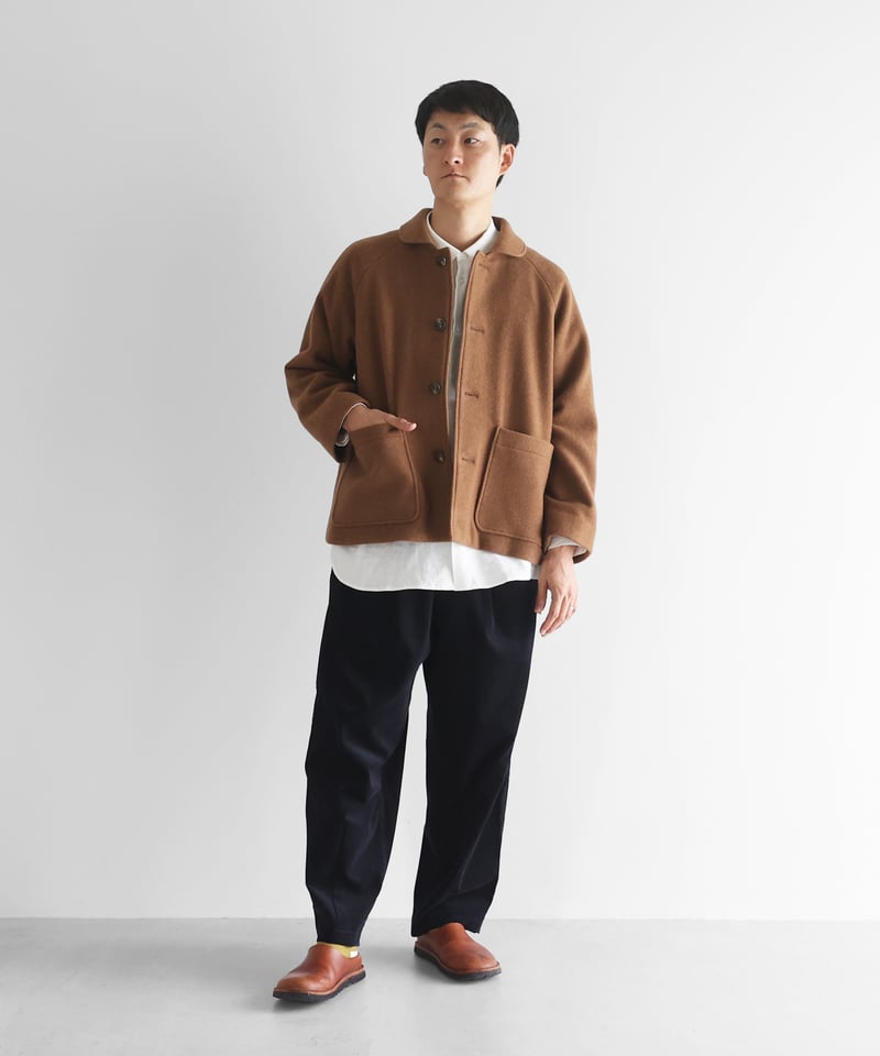 HUIS | “HUIS×尾州”縮絨ウールフランネルショートコート（ブラウン