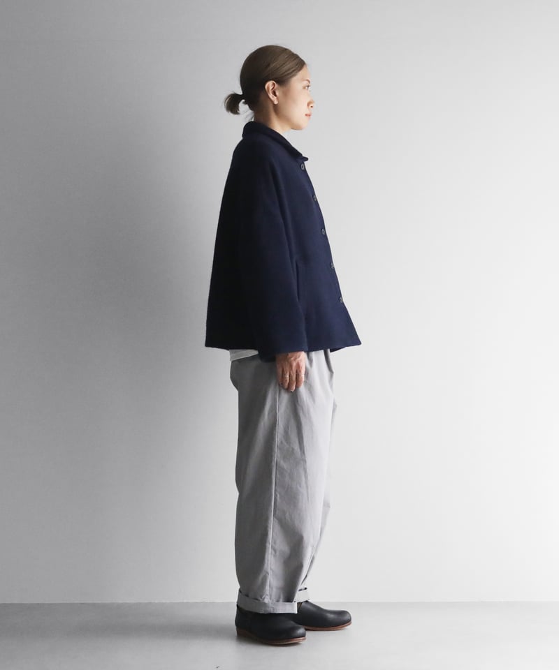 HUIS×尾州”縮絨ウールフランネルワイドショートコート（ダーク