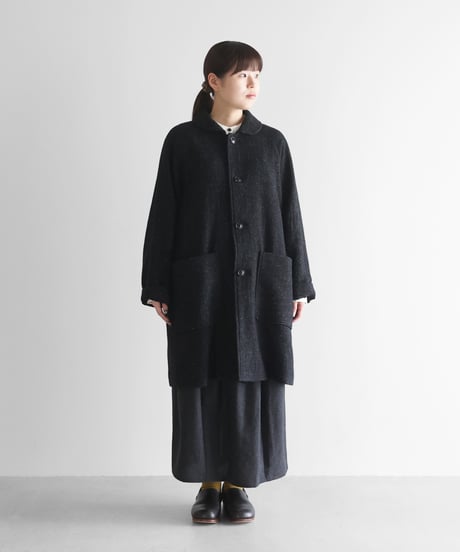 HUIS | “HUIS×尾州”縮絨リネンウールミドルコート （ブラック）【ユニセックス】316