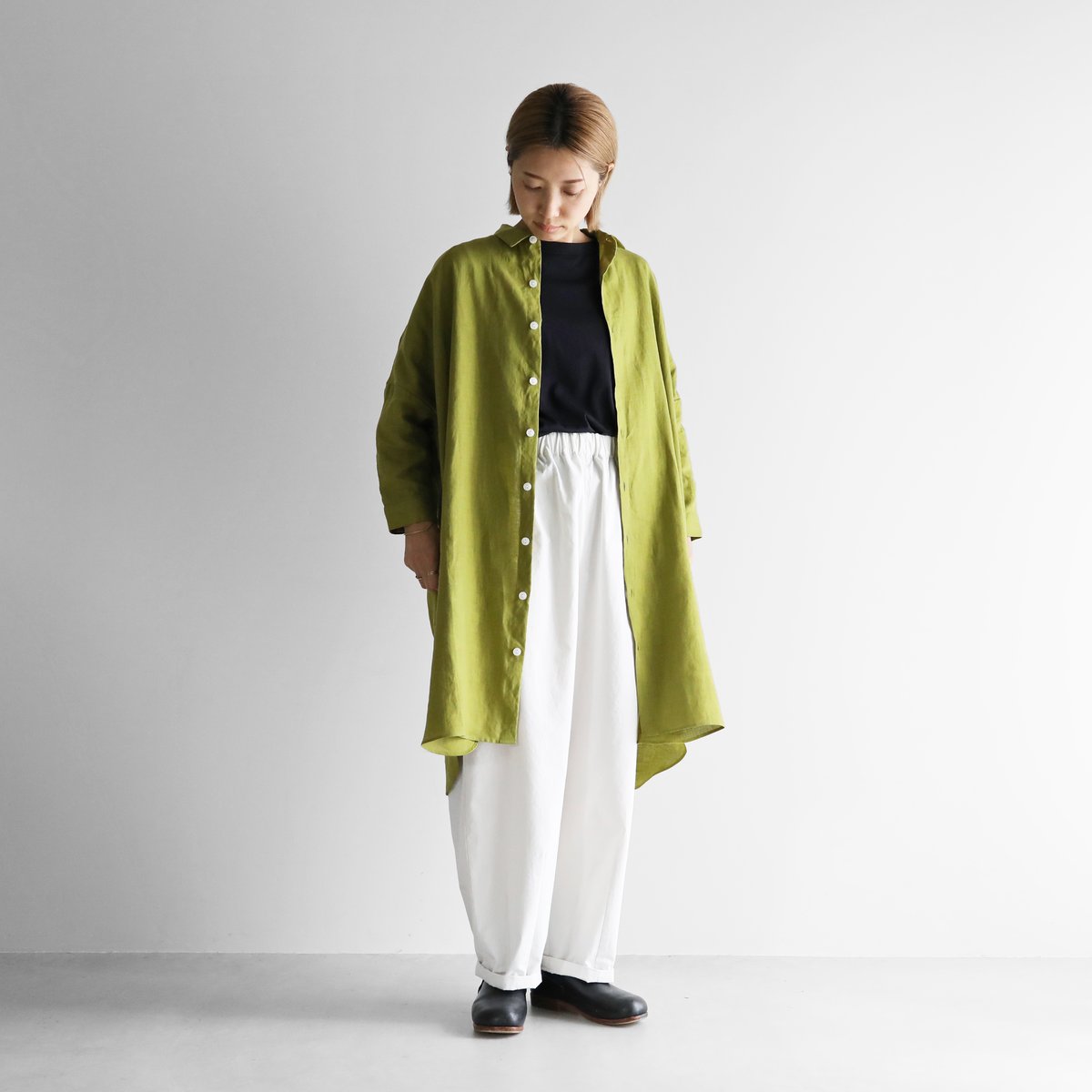 HUIS. シャトルリネンロングシャツ HUIS |シャトルリネンロングシャツ（ライムグリーン）【ユニセックス