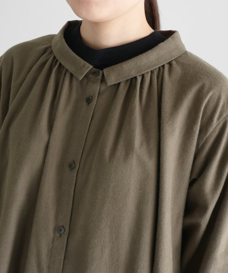 HUIS | 起毛ビエラ前開きロングワンピース（オレガノ）【レディス