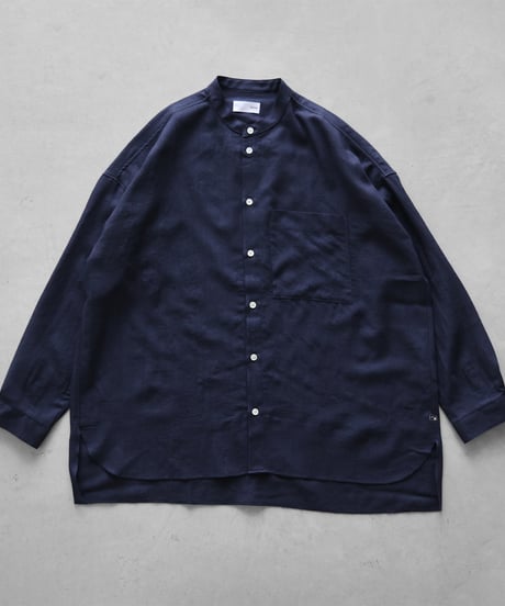HUIS |ウォッシャブルウールバンドカラーオーバーシャツ（ネイビー）【ユニセックス】015