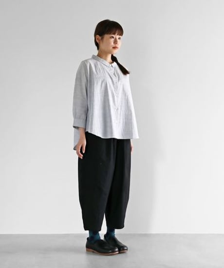 HUIS | 8分袖コードレーンワイドブラウス（トップ糸グレー）【レディス】U108