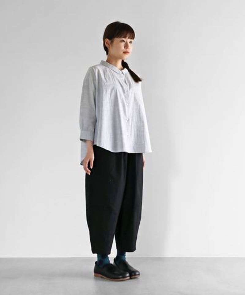 HUIS | 8分袖コードレーンワイドブラウス(トップ糸グレー HUIS | 8分袖コードレーンワイドブラウス(トップ糸グレー