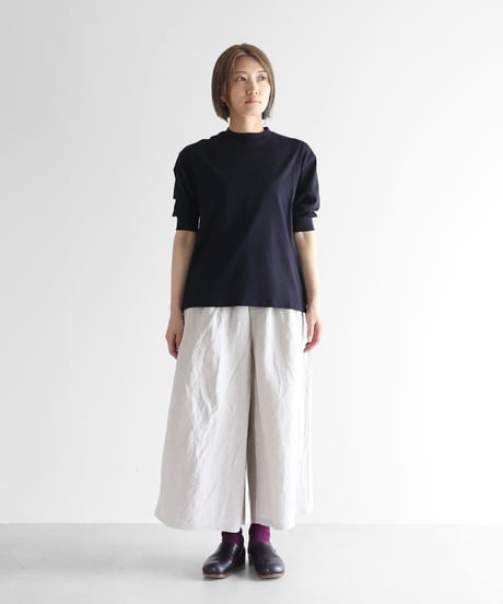 HUIS |［HUIS in house］SUVIN COTTON5分袖リブカットソー（ダークネイビー）【レディス】CS106