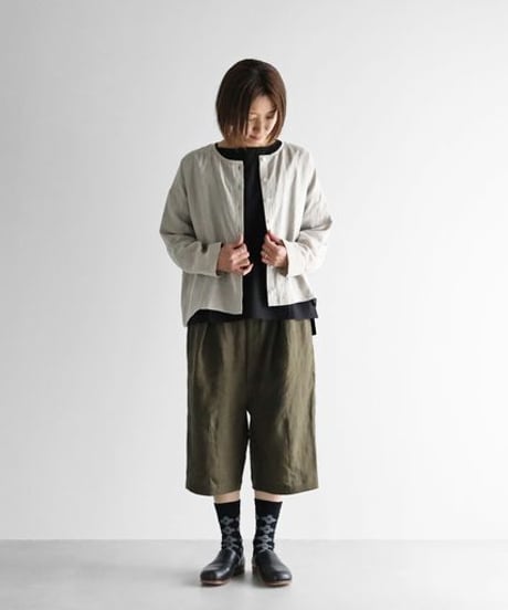 HUIS | シャトルリネン8分丈パンツ（ダークオリーブ）【ユニセックス】503