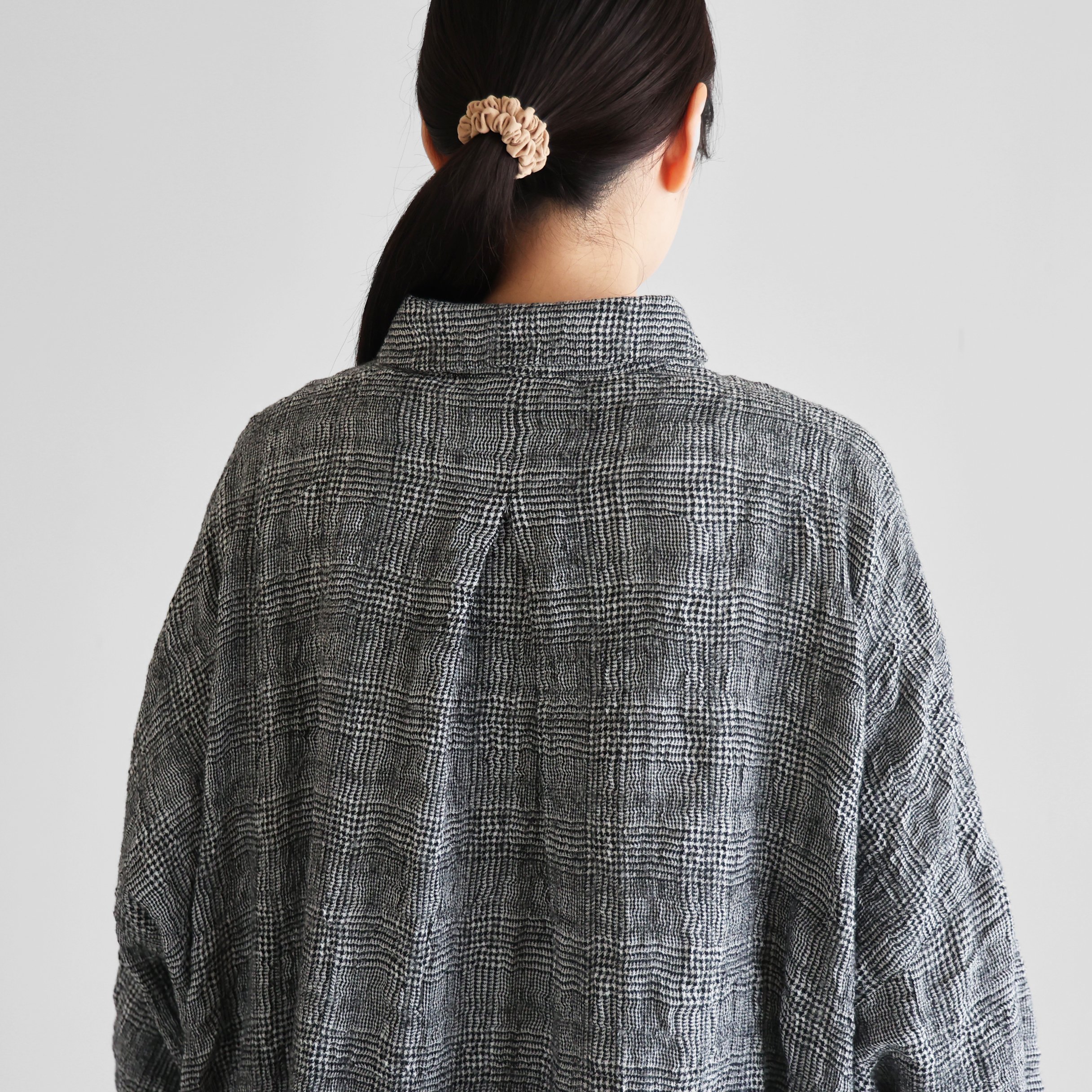 HUIS |“HUIS×尾州”縮絨綿ウールガーゼロングシャツ（グレンチェック 