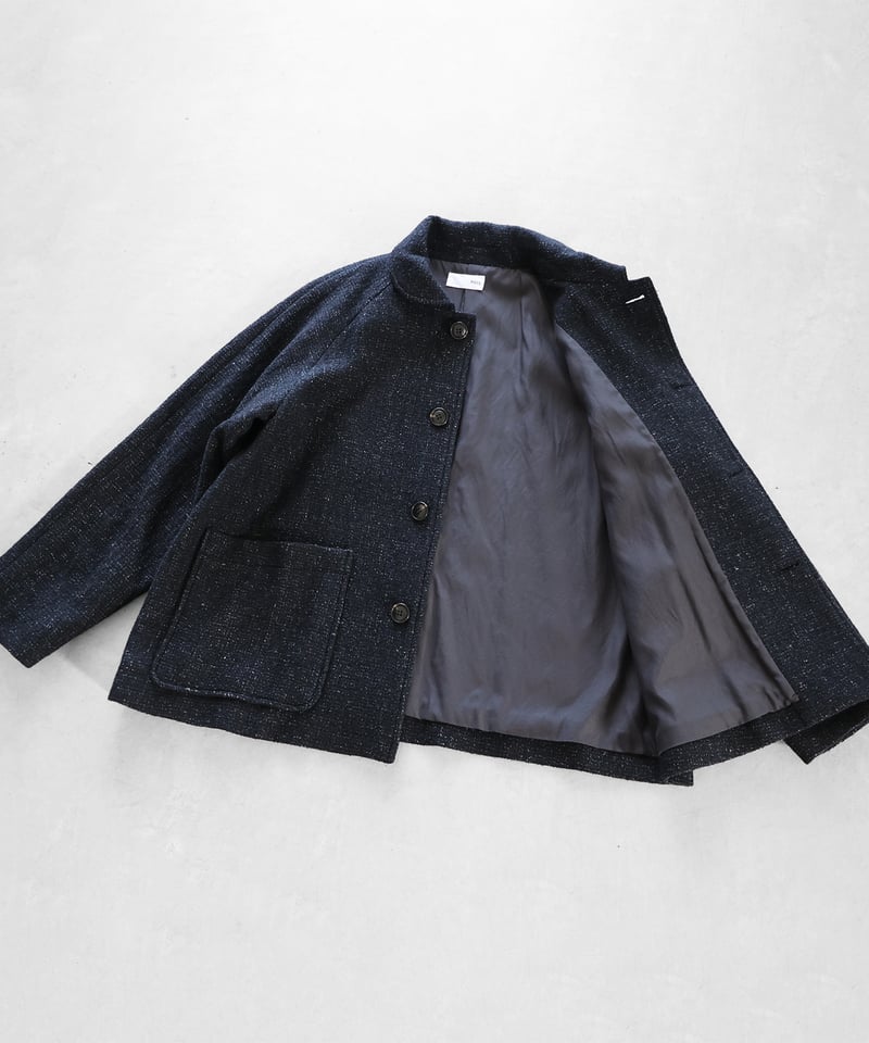 HUIS | “HUIS×尾州”縮絨リネンウールショートコート（ブラック）【ユニ