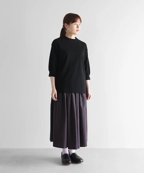 HUIS |［HUIS in house］綿麻天竺7分袖リブカットソー（ブラック）【レディス】CS106