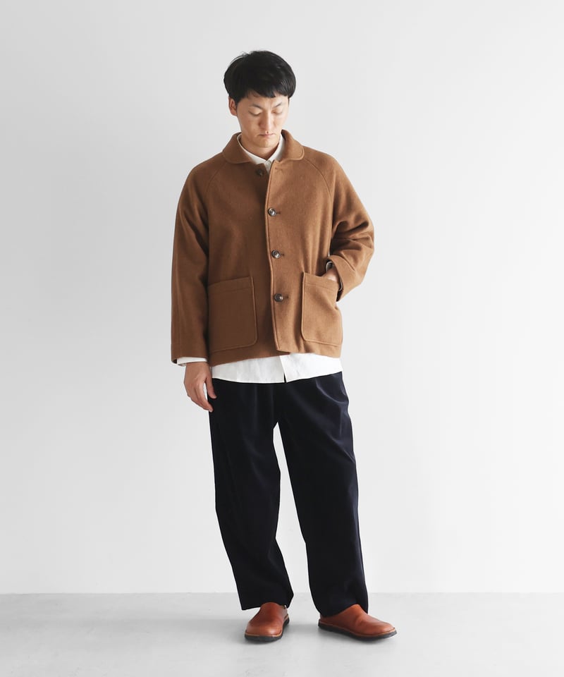 HUIS | “HUIS×尾州”縮絨ウールフランネルショートコート（ブラウン