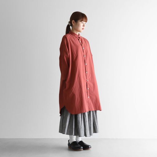 美品 遠州織物 HUIS 004 やわらかコットンロングシャツ スカーレット やわらかコットンロングシャツ 004が再入荷しました／ – HUIS