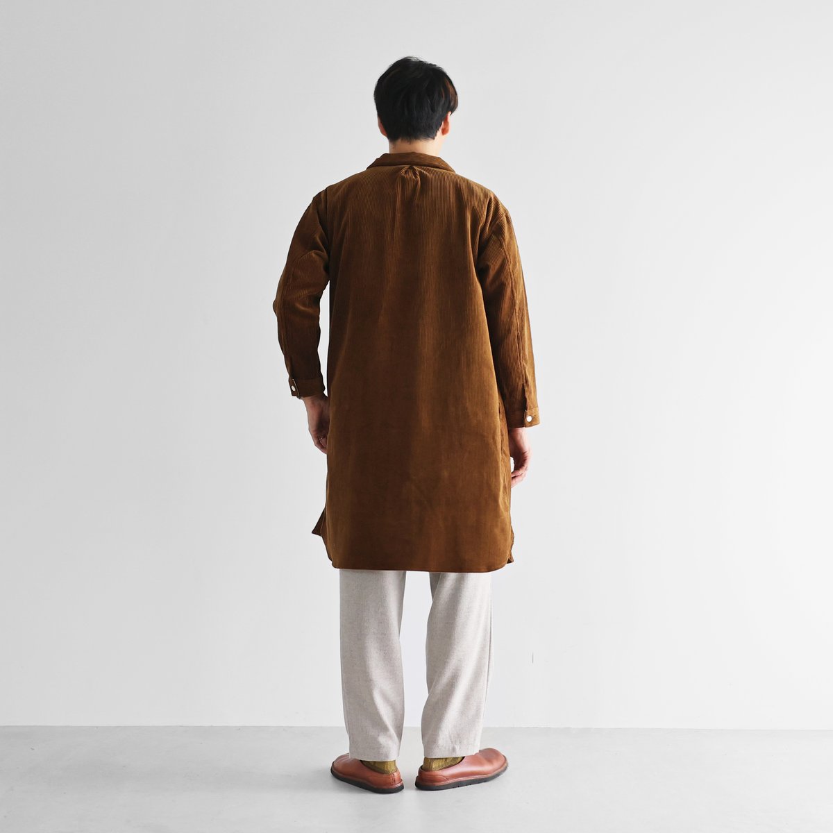 HUIS ハウス　長袖ブラウン HUIS | シャトルコーデュロイロングシャツ（太畝・ブラウン）【ユニ