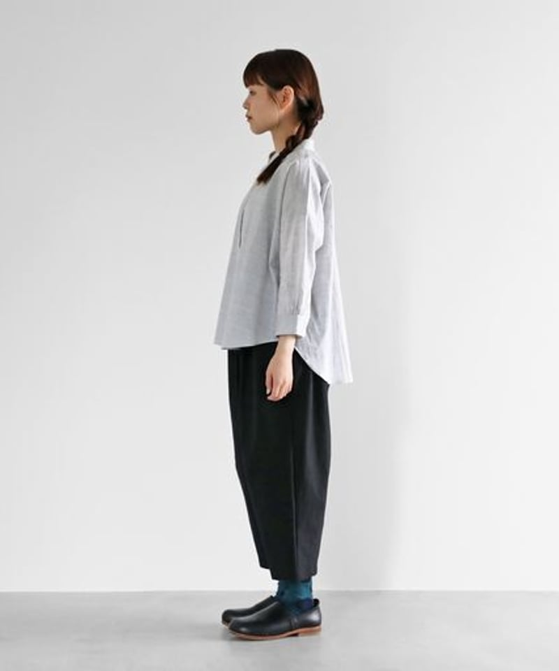 HUIS | 8分袖コードレーンワイドブラウス(トップ糸グレー HUIS | 8分袖コードレーンワイドブラウス(トップ糸グレー
