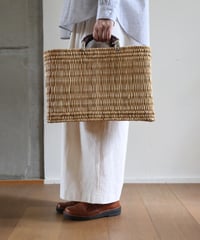 世界のかご | ストローカゴ 四角（革ハンドル）  Mサイズ