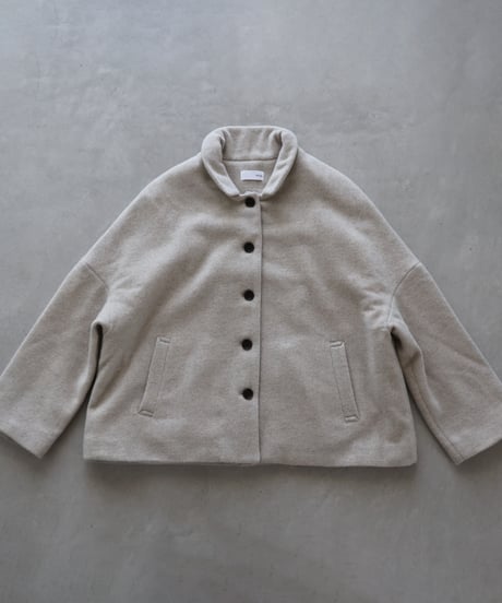 “HUIS×尾州”縮絨ウールフランネルワイドショートコート（グレージュ）【レディス】311