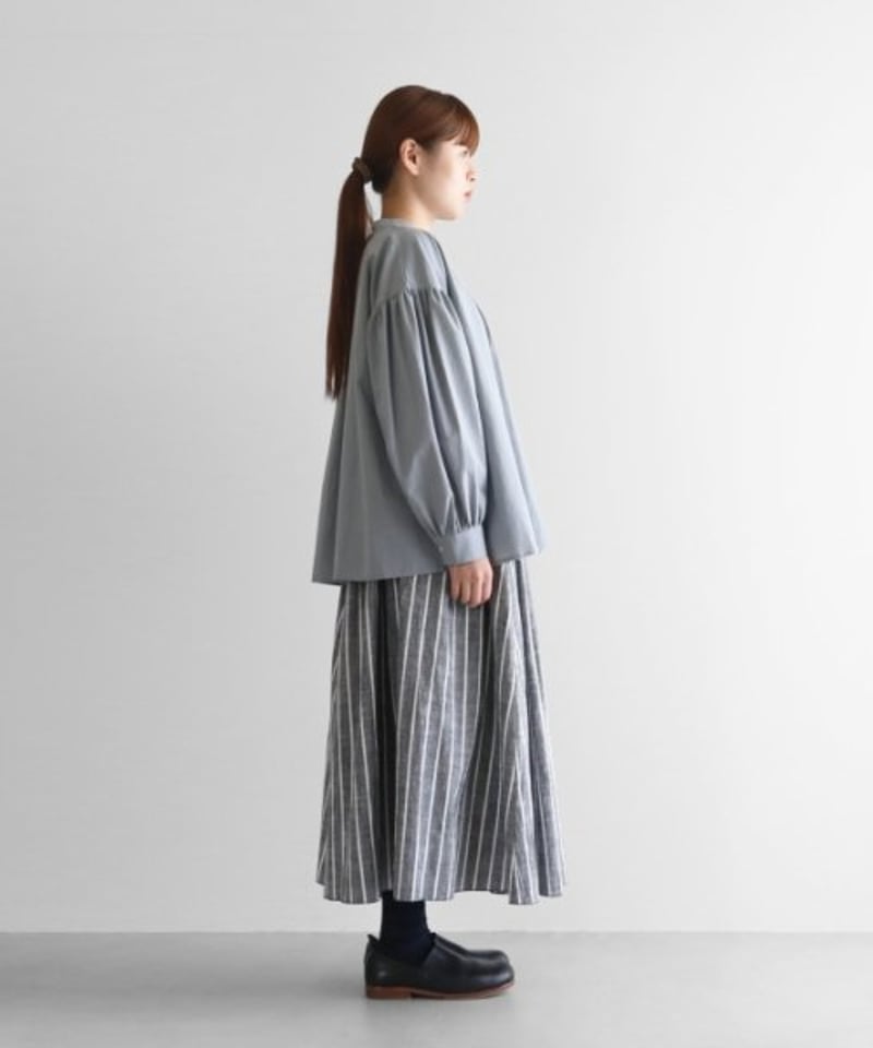 HUIS | シーチングコットンロングスカート(グレー×白 HUIS | シーチングコットンロングスカート(グレー×白