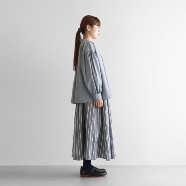 HUIS | シーチングコットンロングスカート（グレー×白）【レディス