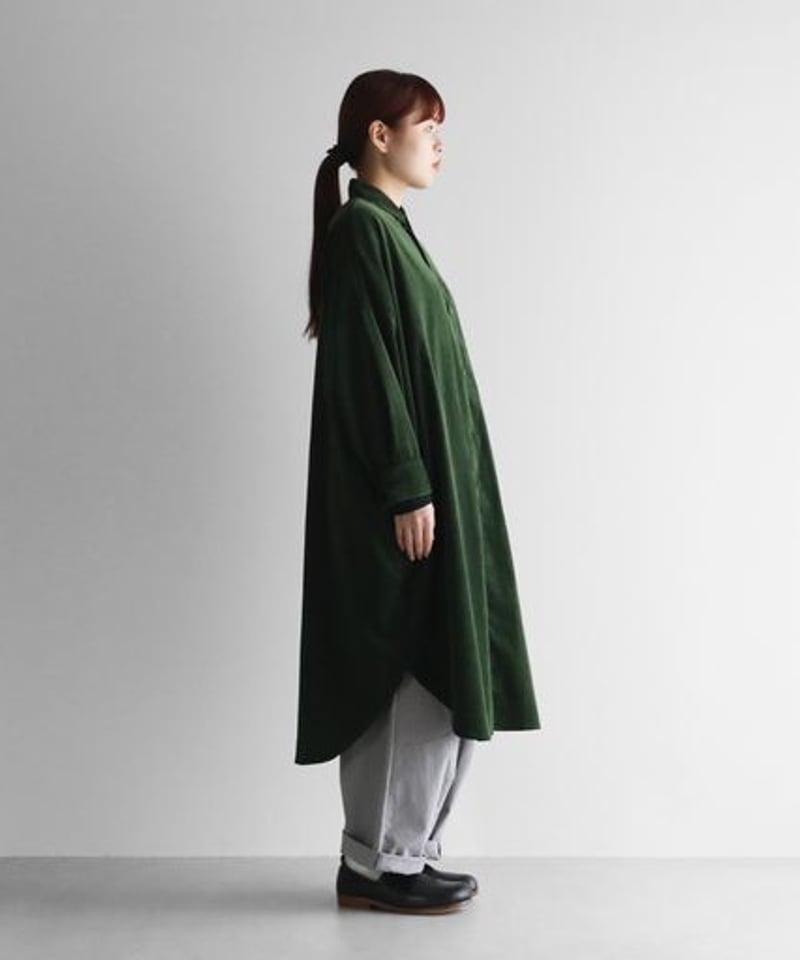 ナイロンdrow fitシャツ　ダークグリーン　Ｌ　新品 HUIS | みじんコールロングシャツ（エバーグリーン）【ユニセックス