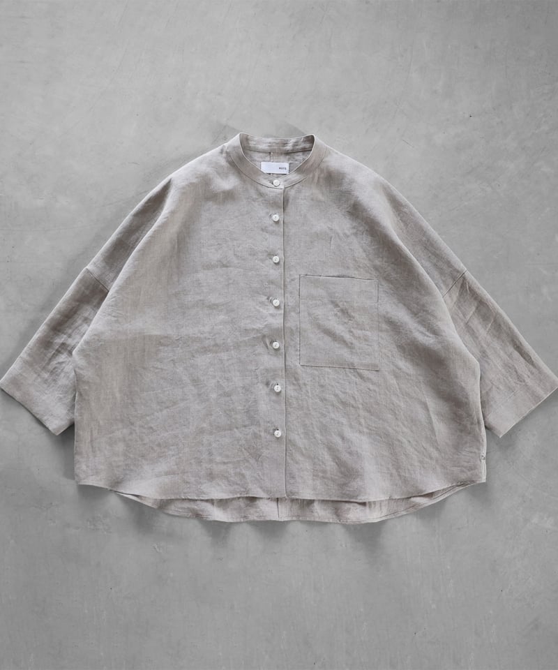 HUIS |8分袖オールドレピアリネンバンドカラーブラウス（きなり