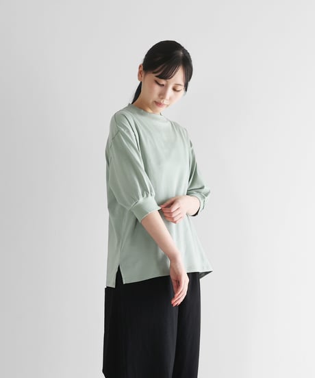 HUIS |［HUIS in house］SUVIN COTTON5分袖リブカットソー（ジェラートグリーン）【レディス】CS106