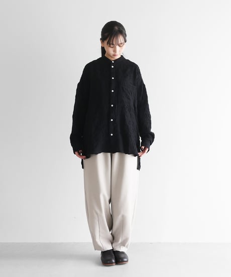 HUIS |“HUIS×尾州”縮絨綿ウールガーゼバンドカラーオーバーシャツ（ブラック）【ユニセックス】015