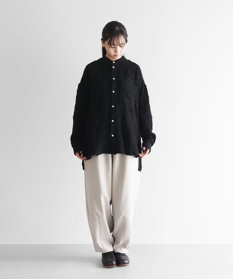 HUIS |“HUIS×尾州”縮絨綿ウールガーゼバンドカラーオーバーシャツ