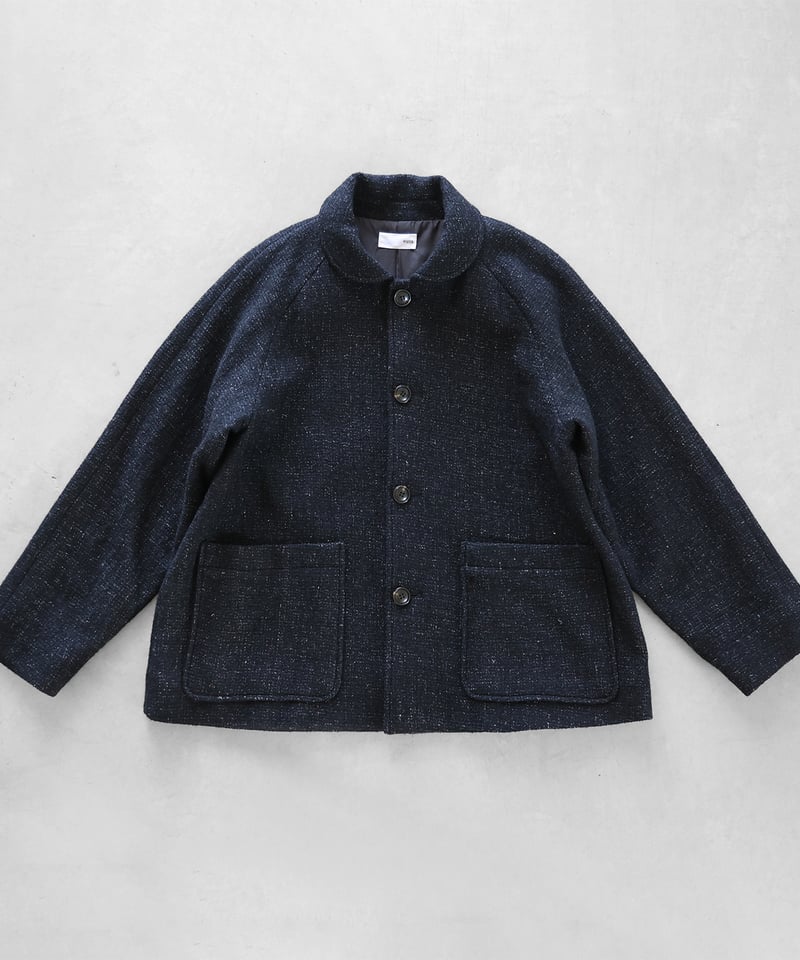 HUIS | “HUIS×尾州”縮絨リネンウールショートコート（ブラック）【ユニ