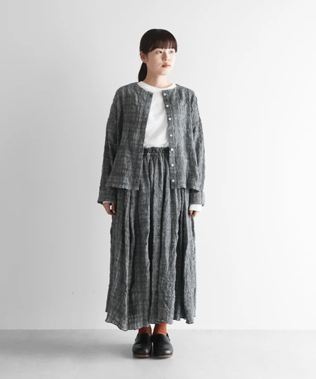 HUIS |“HUIS×尾州”縮絨綿ウールガーゼショートカーディガン（グレンチェック）【レディス】704