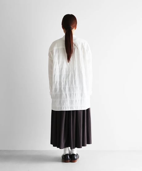 HUIS |柄二重織シャトルジャガードバンドカラーオーバーシャツ（白）【ユニセックス】015