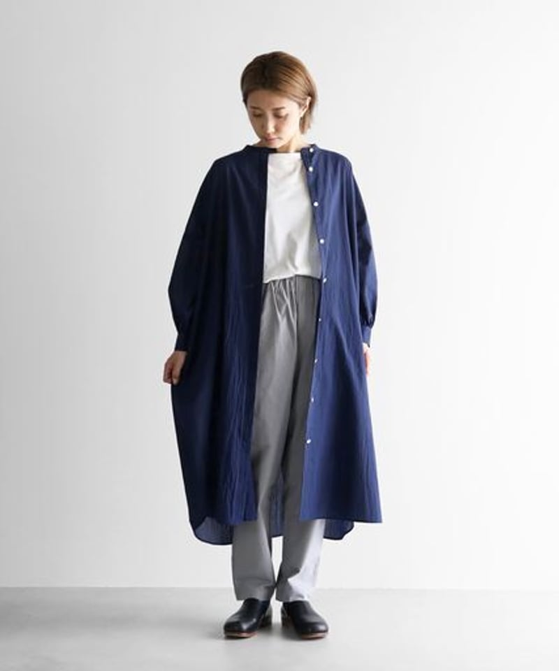 HUIS | なめらかコットンバルーンスリーブワンピース（ダークネイビー 