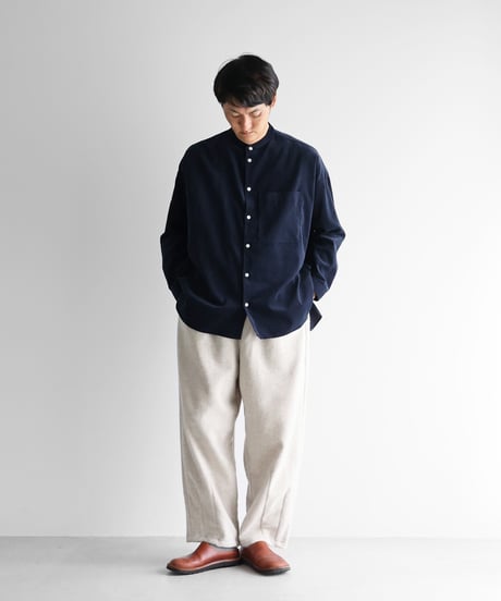 HUIS |みじんコールバンドカラーオーバーシャツ（ダークネイビー）【ユニセックス】015