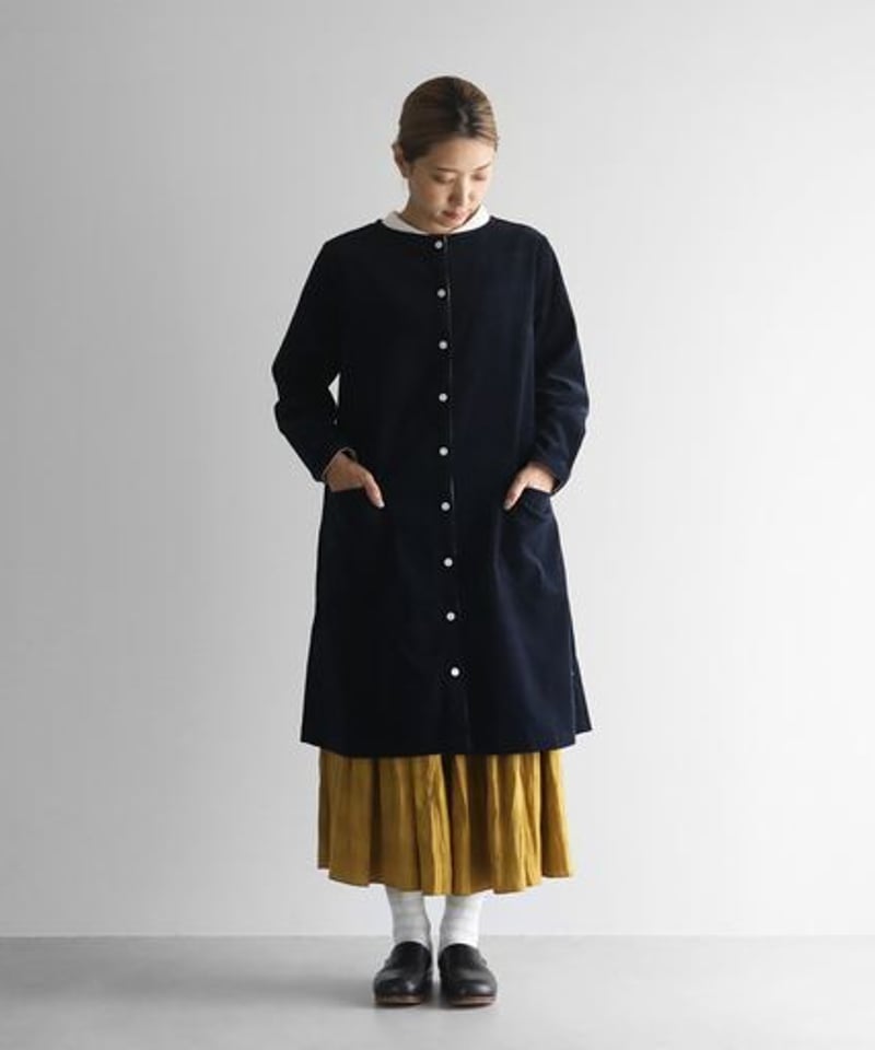 お値引き☆huis遠州織物 シャトルコーデュロイワンピース HUIS | シャトルコーデュロイワンピース（細畝・ダークネイビー