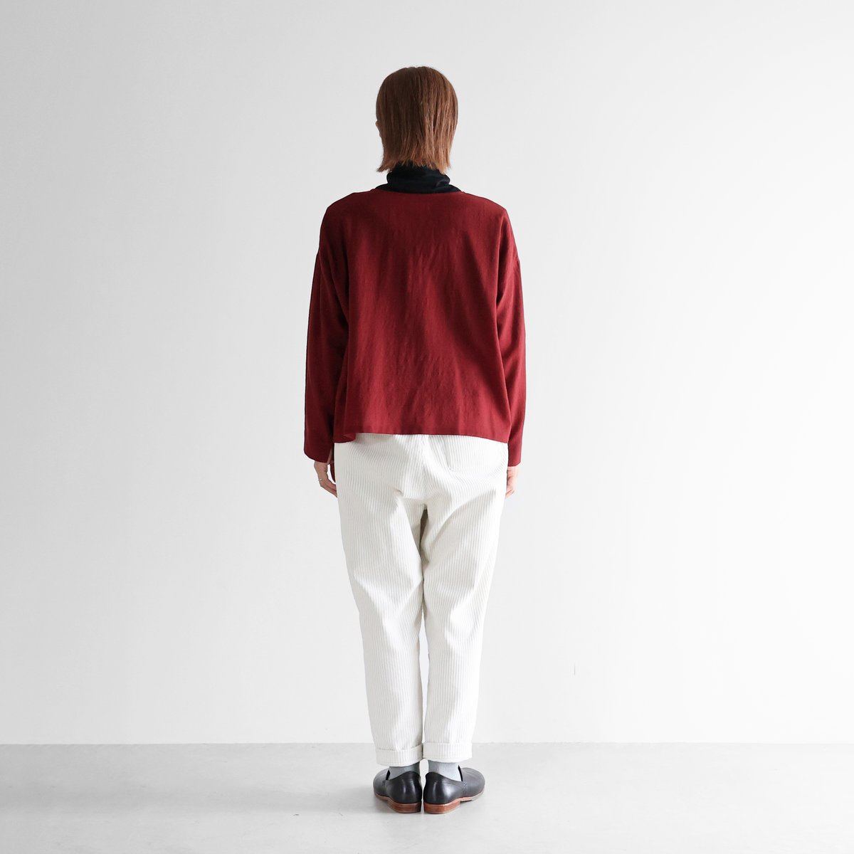 HUIS | ウォッシャブルウールショートカーディガン（ダークレッド