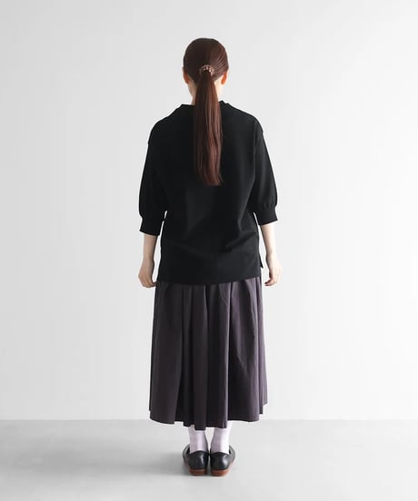 HUIS |［HUIS in house］綿麻天竺7分袖リブカットソー（ブラック）【レディス】CS106