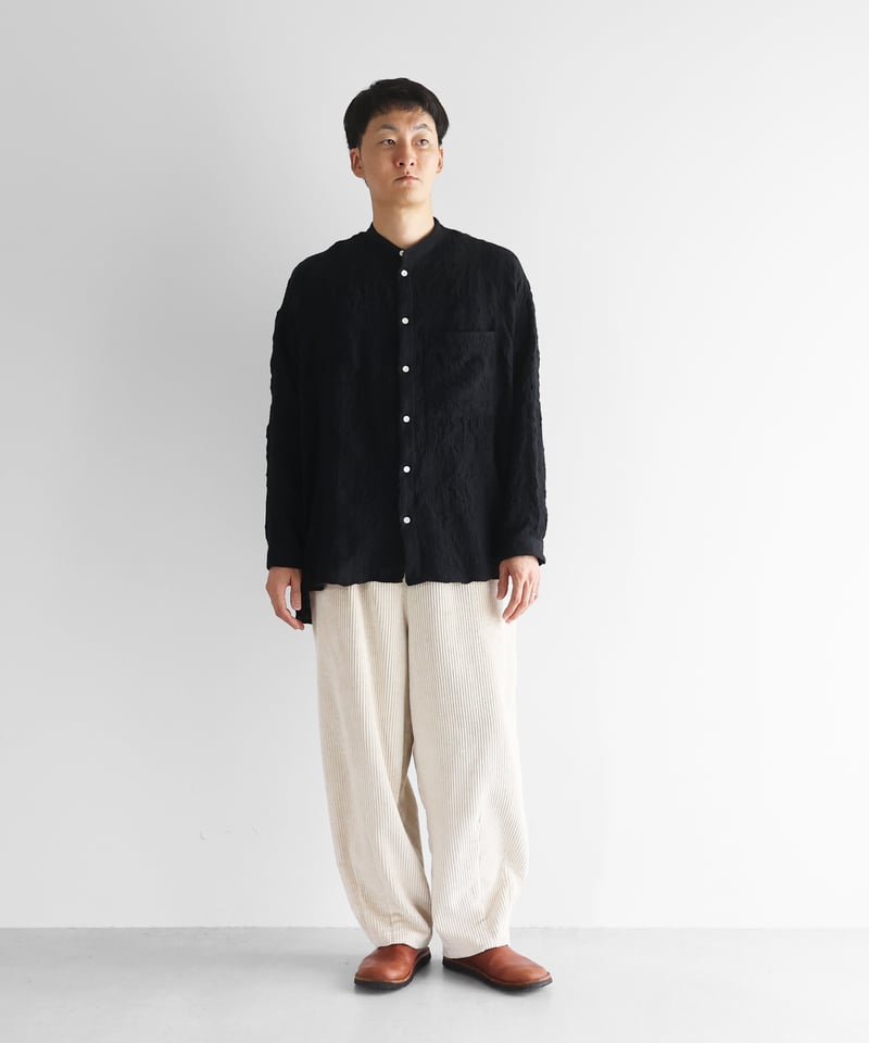 HUIS |“HUIS×尾州”縮絨綿ウールガーゼバンドカラーオーバーシャツ