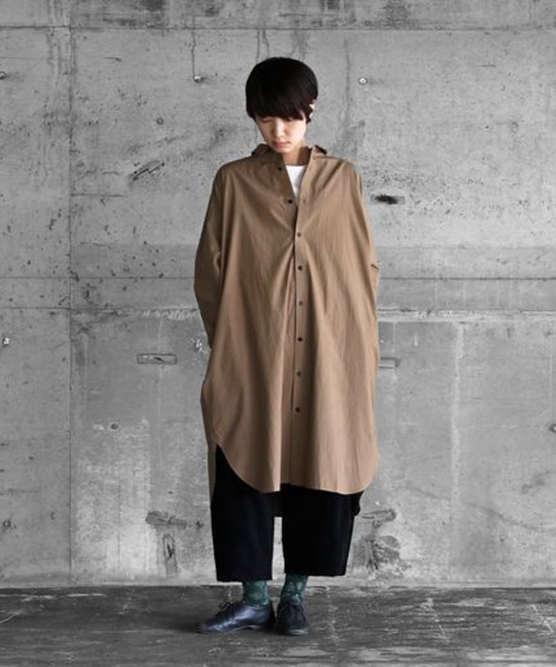 HUIS ハウス　長袖ブラウン HUIS | オーガニックコットンロングシャツ（チャコールブラウン