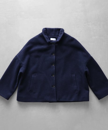 “HUIS×尾州”縮絨ウールフランネルワイドショートコート（ダークネイビー）【レディス】311