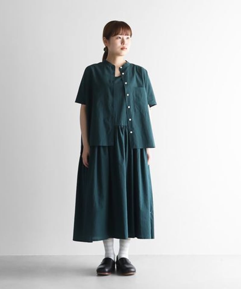 HUIS | ゆるふわコットンバンドカラー半袖ワイドブラウス