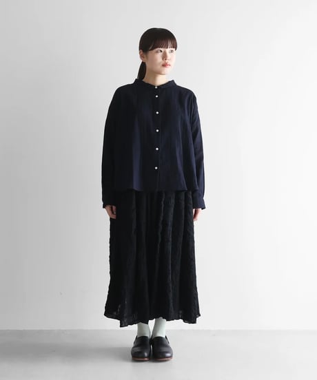 HUIS | “HUIS×尾州”縮絨綿ウールガーゼロングスカート（ブラック）【レディス】U402