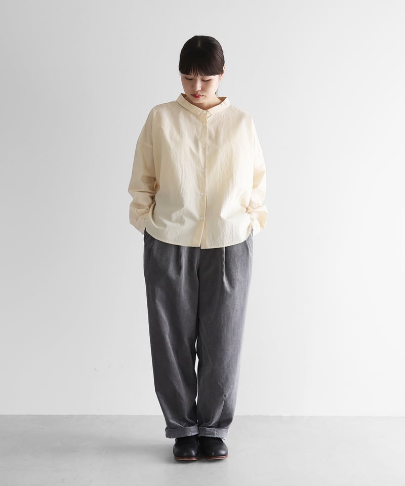 HUIS | 綿麻コーデュロイワイドパンツ（細畝・ライトグレー）【ユニ