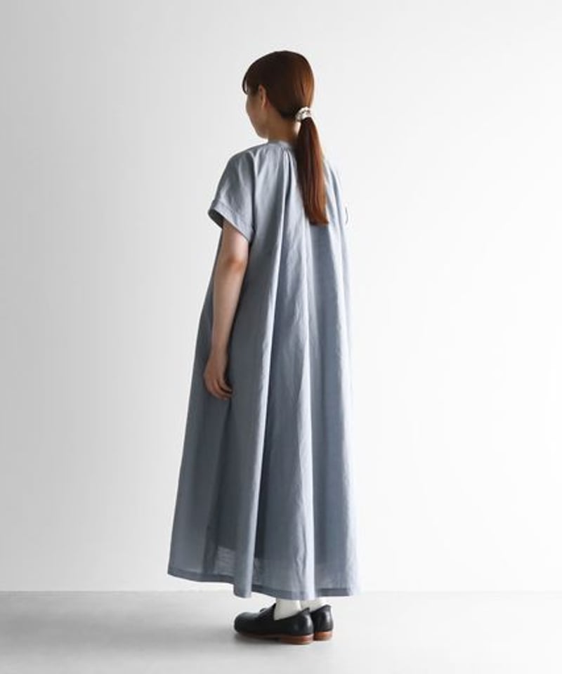 HUIS コットン＆リネン　フレンチスリーブワンピース HUIS.／コットンリネンフレンチスリーブワンピース(オーシャン