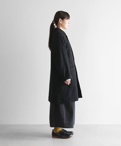 HUIS | “HUIS×尾州”縮絨リネンウールミドルコート （ブラック）【ユニセックス】316