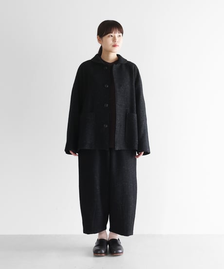 HUIS | “HUIS×尾州”縮絨リネンウールショートコート（ブラック）【ユニセックス】319