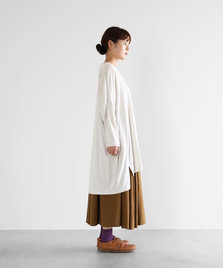 HUIS | ［HUIS in house］SUVIN COTTON長袖Vネックチュニックカットソー（グレージュ）【レディース】CS304