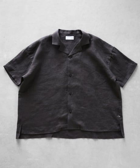 HUIS |シャトルリネンオープンカラー半袖オーバーシャツ（チャコールグレー）【ユニセックス】022