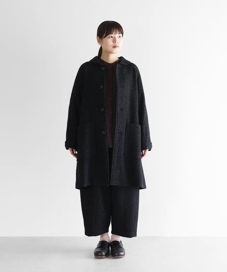 HUIS | “HUIS×尾州”縮絨リネンウールミドルコート （ブラック）【ユニセックス】316