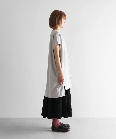 HUIS |［HUIS in house］綿麻天竺半袖Vネックワンピース（シルバーグレー）【レディス】CS303