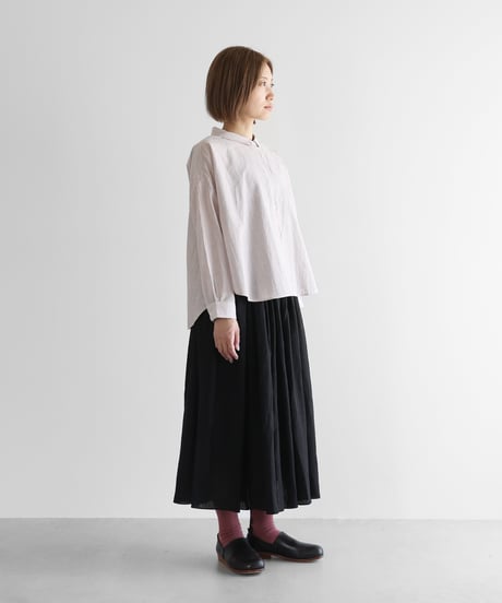 HUIS |【限定】なめらかコットンワイドブラウス（ワインレッドストライプ）【レディス】U102