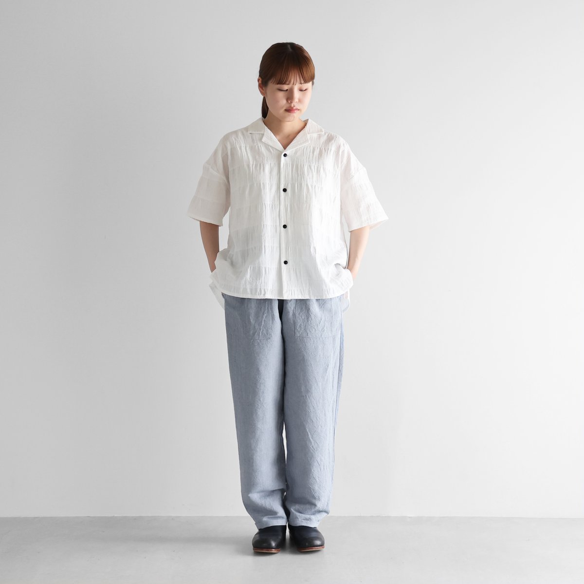 HUIS遠州織物 グラスグリーン U608 コットンリネンコクーンプルオーバ