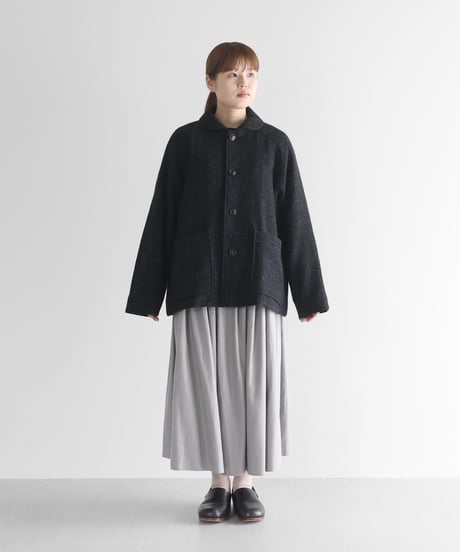 HUIS | “HUIS×尾州”縮絨リネンウールショートコート（ブラック）【ユニセックス】319